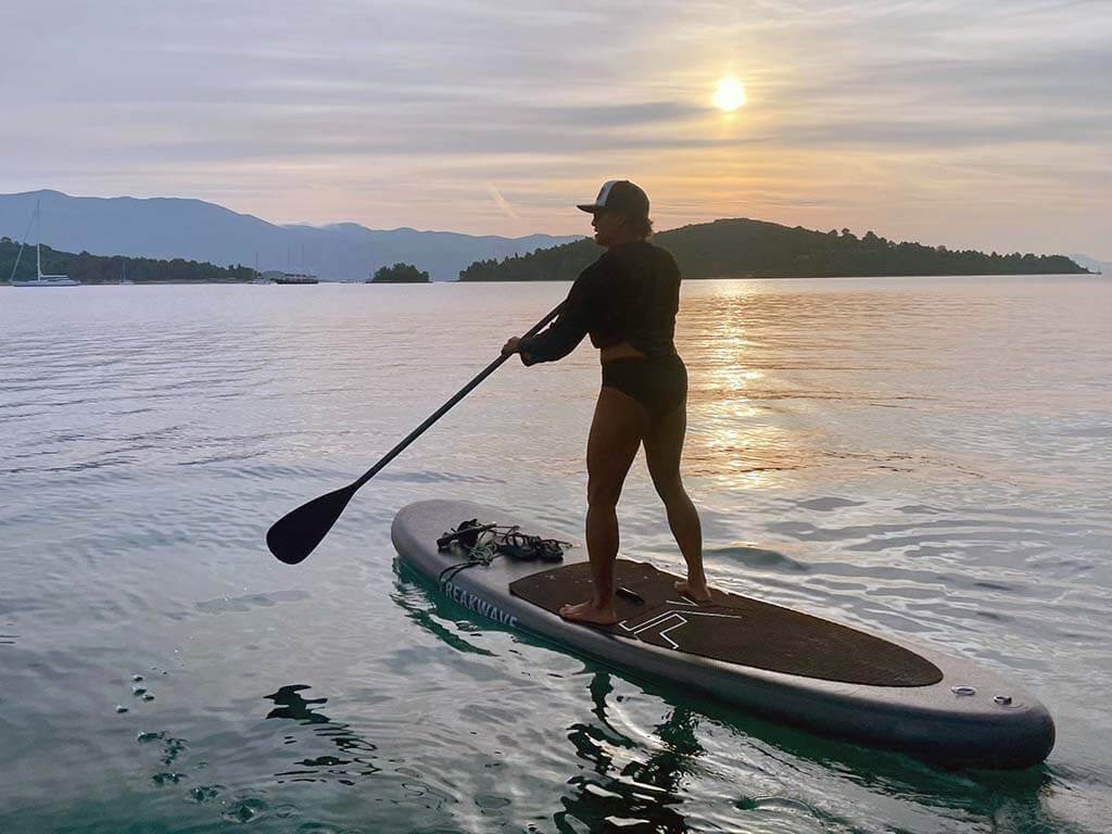 Inflatable SUP boards on calm waters near Lumbarda, Korčula, at Freestyle Windsurf Center